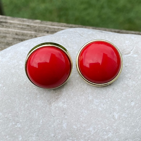 Vintage 80’s big round red post earrings - Picture 4 of 7
